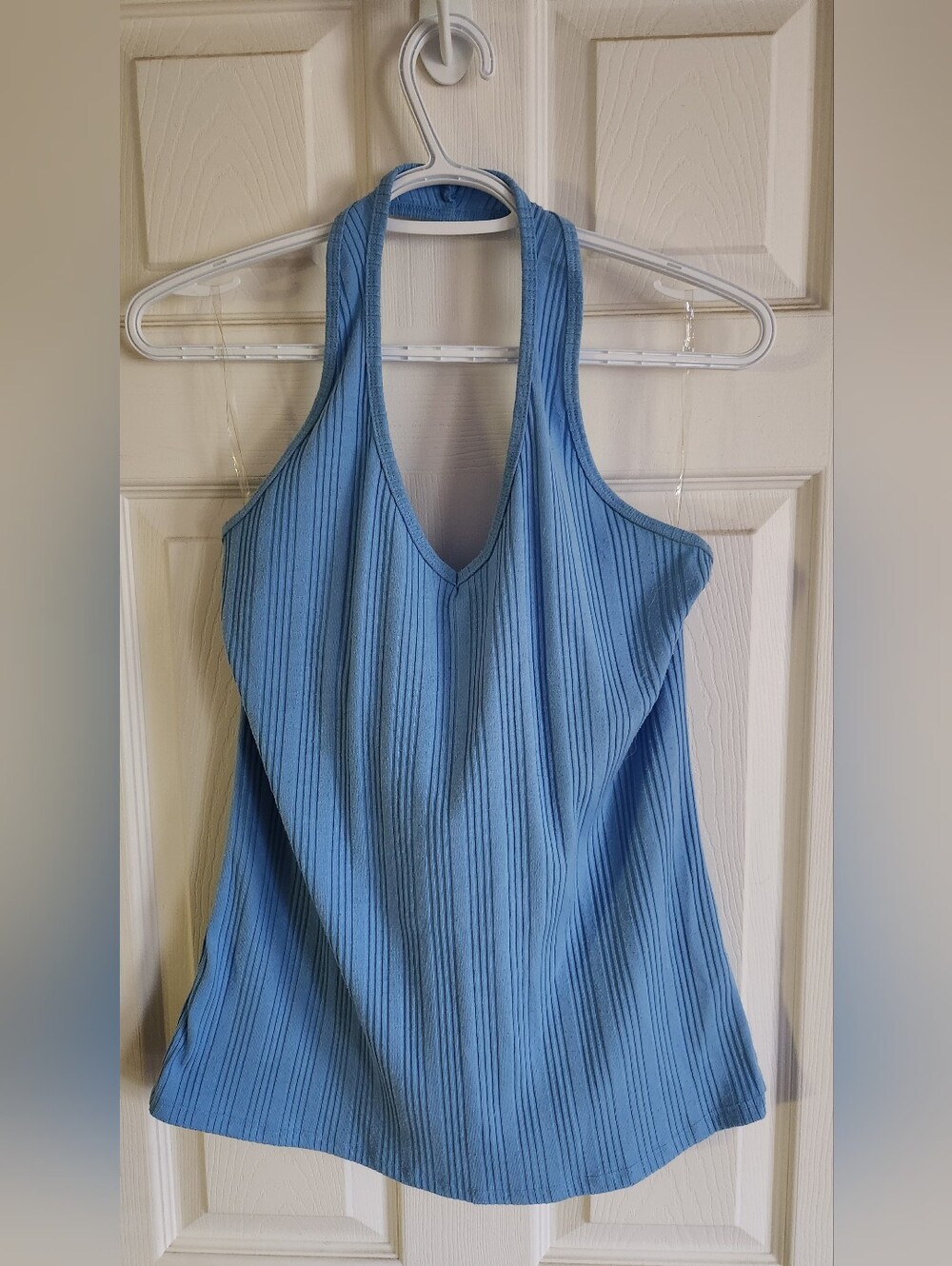 Warehouse One Blue Ribbed V-Neck Racerback Tank
